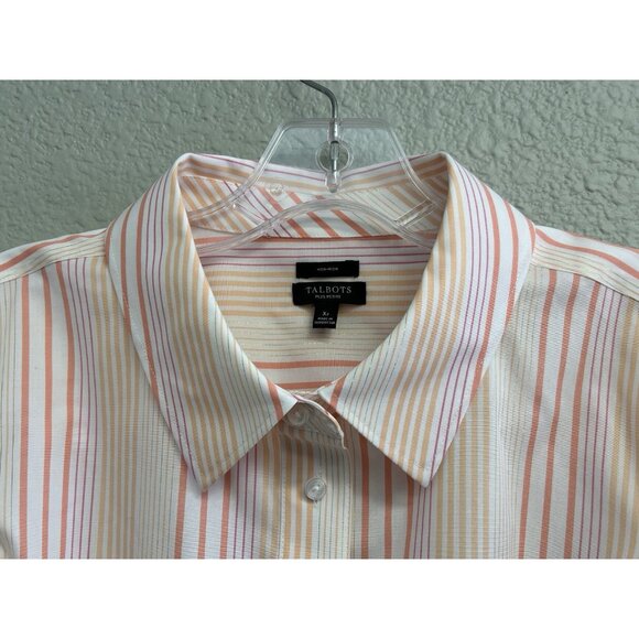 Talbots Petite XP Popover Blouse Long Sleeves Peach Metallic Stripes Shirt - Picture 5 of 10